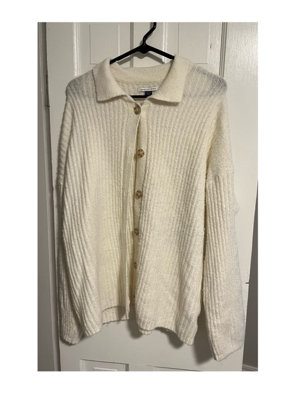 American Eagle Outfitters Cream Ribbed Button-Up Cardigan